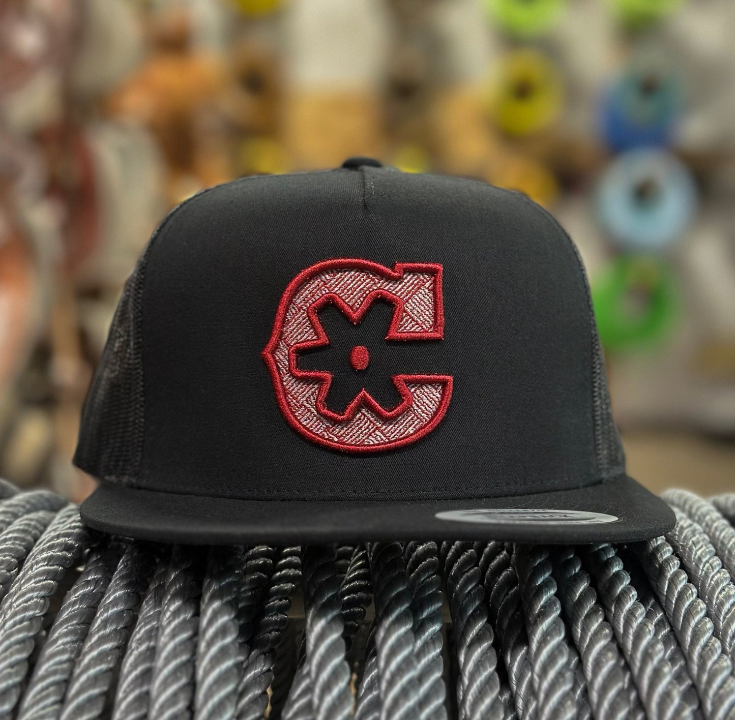 Black Charros Weave Maroon Trucker Cap - M - Royal Saddles - Charros Original Hats