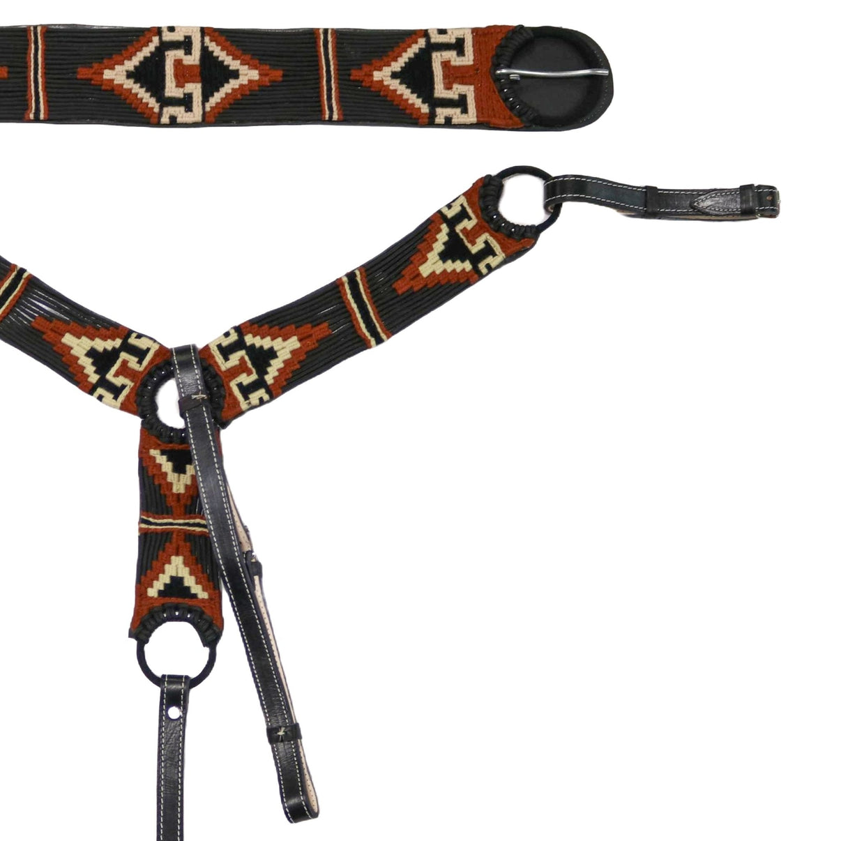 Black Greca Charro Brown Breastcollar 35" Cincho Pecho Pretal - M - Royal Saddles - Charro Breastcollar/Pechera