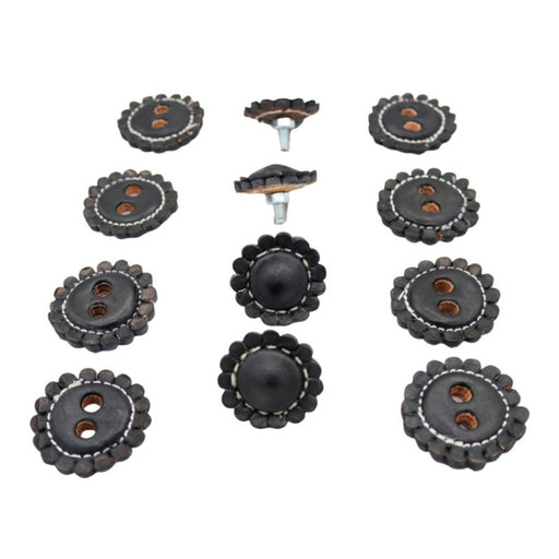 Black Juego De Chapetones Monturas Charras Conchos - M - Royal Saddles - Charro Saddle Parts