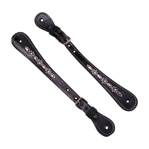 Black Pintada Charro Spur Straps Correonos Charros - M - Royal Saddles - Charro Spurs Strap
