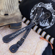 Black Pintada Charro Spur Straps Correonos Charros - M - Royal Saddles - Charro Spurs Strap