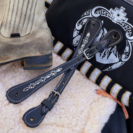 Black Pintada Charro Spur Straps Correonos Charros - M - Royal Saddles - Charro Spurs Strap