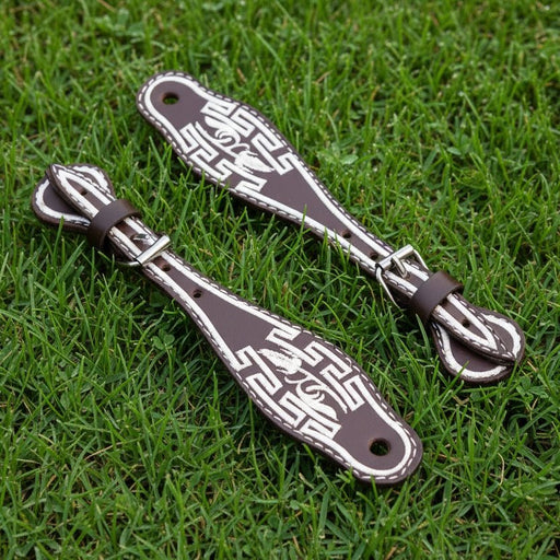 Brown Charro Embroidered Spur Straps (Bordado) | Mexican Leather Espuelas Straps - M - Royal Saddles - Charro Spurs Strap