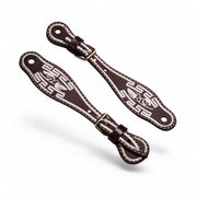 Brown Charro Embroidered Spur Straps (Bordado) | Mexican Leather Espuelas Straps - M - Royal Saddles - Charro Spurs Strap
