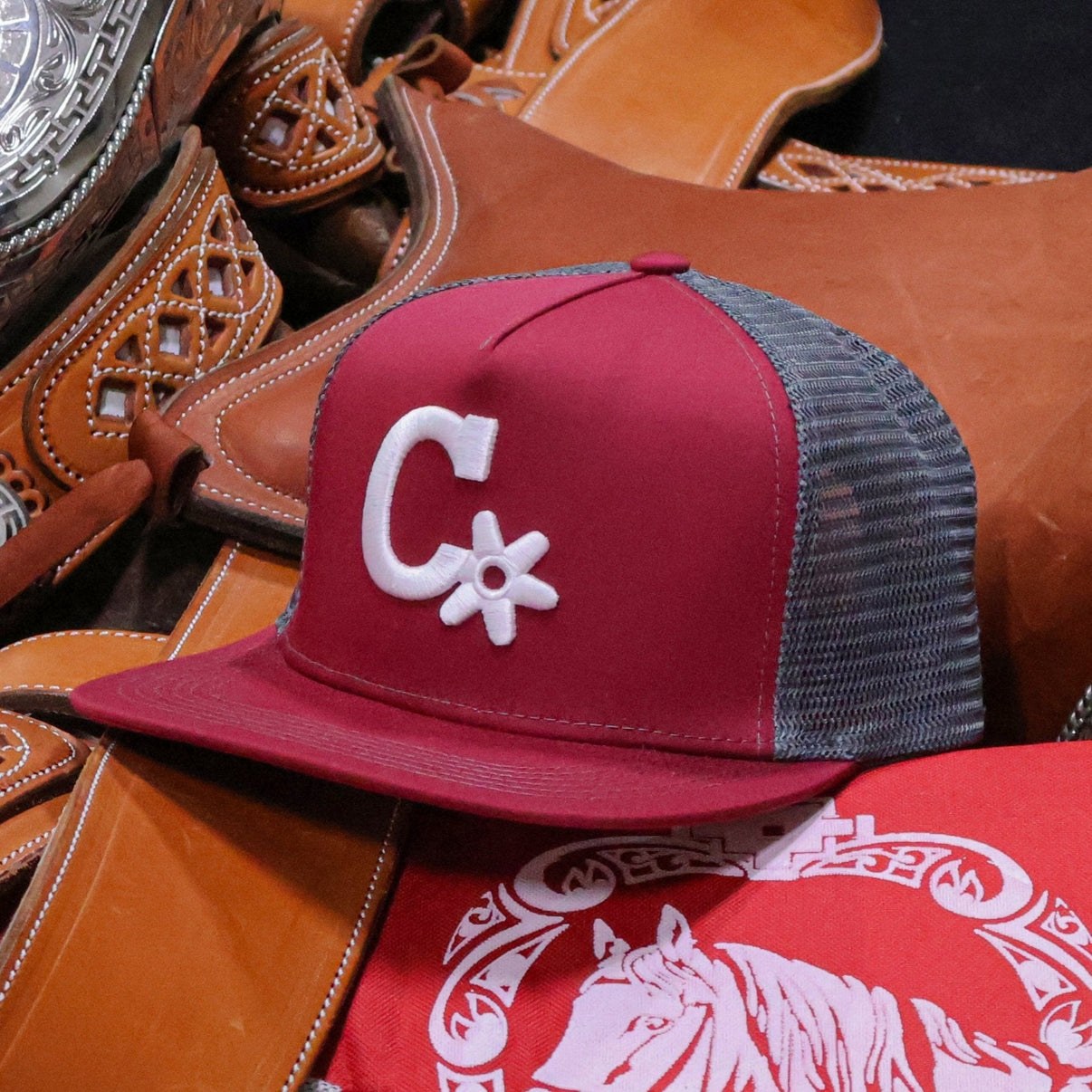 Burgundy Charros Orig. Trucker Cap - M - Royal Saddles - Charros Original Hats