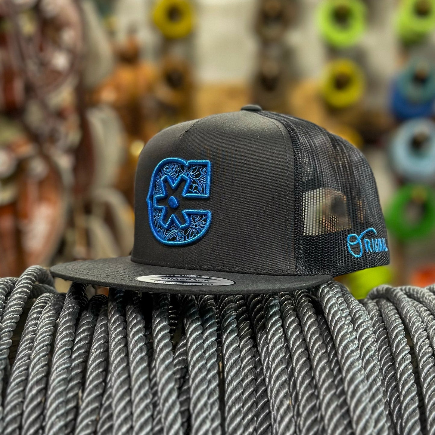 "C" Charcoal Charros Original Snapback - M - Royal Saddles - Charros Original Hats