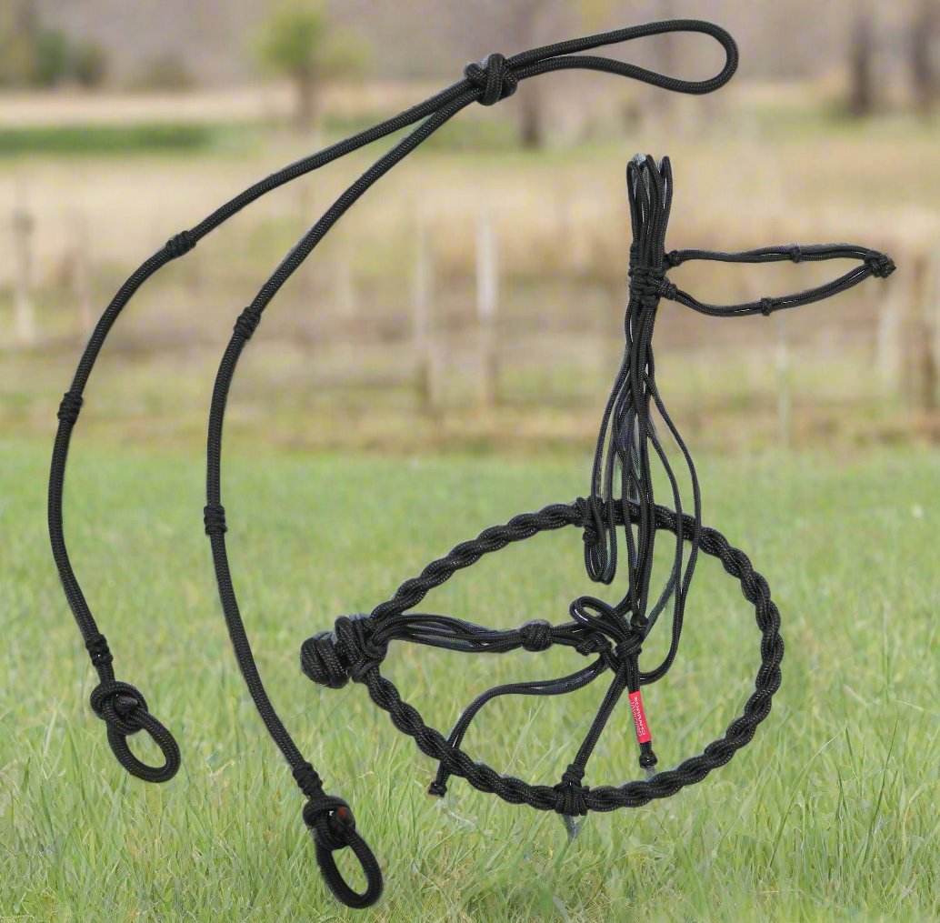 Cabresto Charro Black Set Bosalillo Horse Reins Set - M - Royal Saddles - Charro Bozal