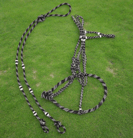 Cabresto Charro Black Set Bosalillo Horse Reins Set - M - Royal Saddles - Charro Bozal