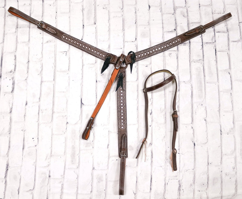 Cafe Charro Pechera Cabezada Resacada Charreria - M - Royal Saddles - Charro Breastcollar/Pechera