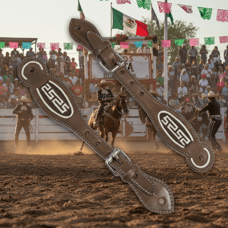 Cafe Correones Espuelas Piteados Charro Spur Straps - M - Royal Saddles - Charro Spurs Strap