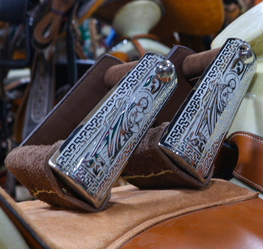 Cafe Estribos San Judas Charros Stainless Steel - M - Royal Saddles - Charro Saddle Parts