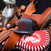 Charcoal "3D" Red Charros Trucker Hat - M - Royal Saddles - Charros Original Hats