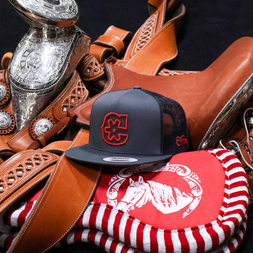 Charcoal "3D" Red Charros Trucker Hat - M - Royal Saddles - Charros Original Hats