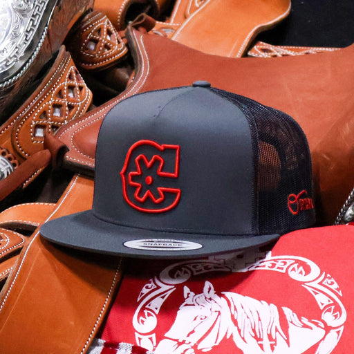 Charcoal "3D" Red Charros Trucker Hat - M - Royal Saddles - Charros Original Hats