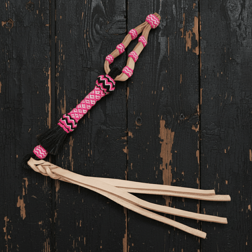 Charra Rosa Blanco Cuarta Quirt Whip Chomite - M - Royal Saddles - Charro Whips/Cuartas