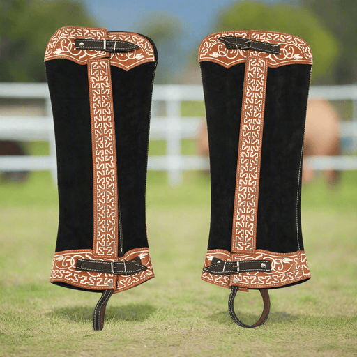 Charro Black Polainas Mexican Gamuza Lienzo Chaps - M - Royal Saddles - Charro Polainas/Chaps