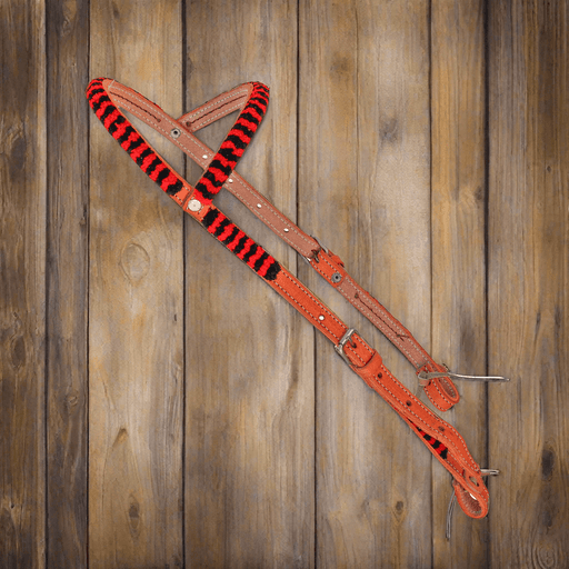 Charro Black Red Cabezada Chomiteada Headstall - M - Royal Saddles - Charro Headstalls/Cabezada