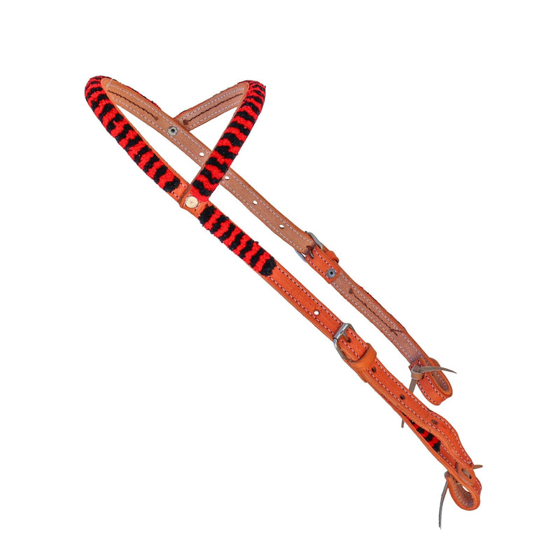 Charro Black Red Cabezada Chomiteada Headstall - M - Royal Saddles - Charro Headstalls/Cabezada