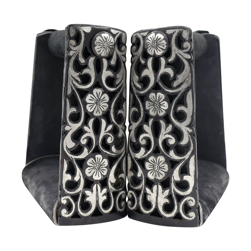 Charro Black Stirrups Floral Estribos Acero - M - Royal Saddles - Charro Saddle Parts