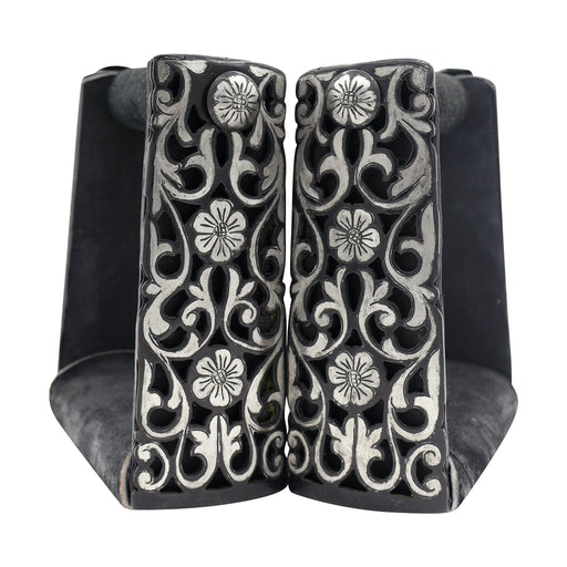 Charro Black Stirrups Floral Estribos Acero - M - Royal Saddles - Charro Saddle Parts