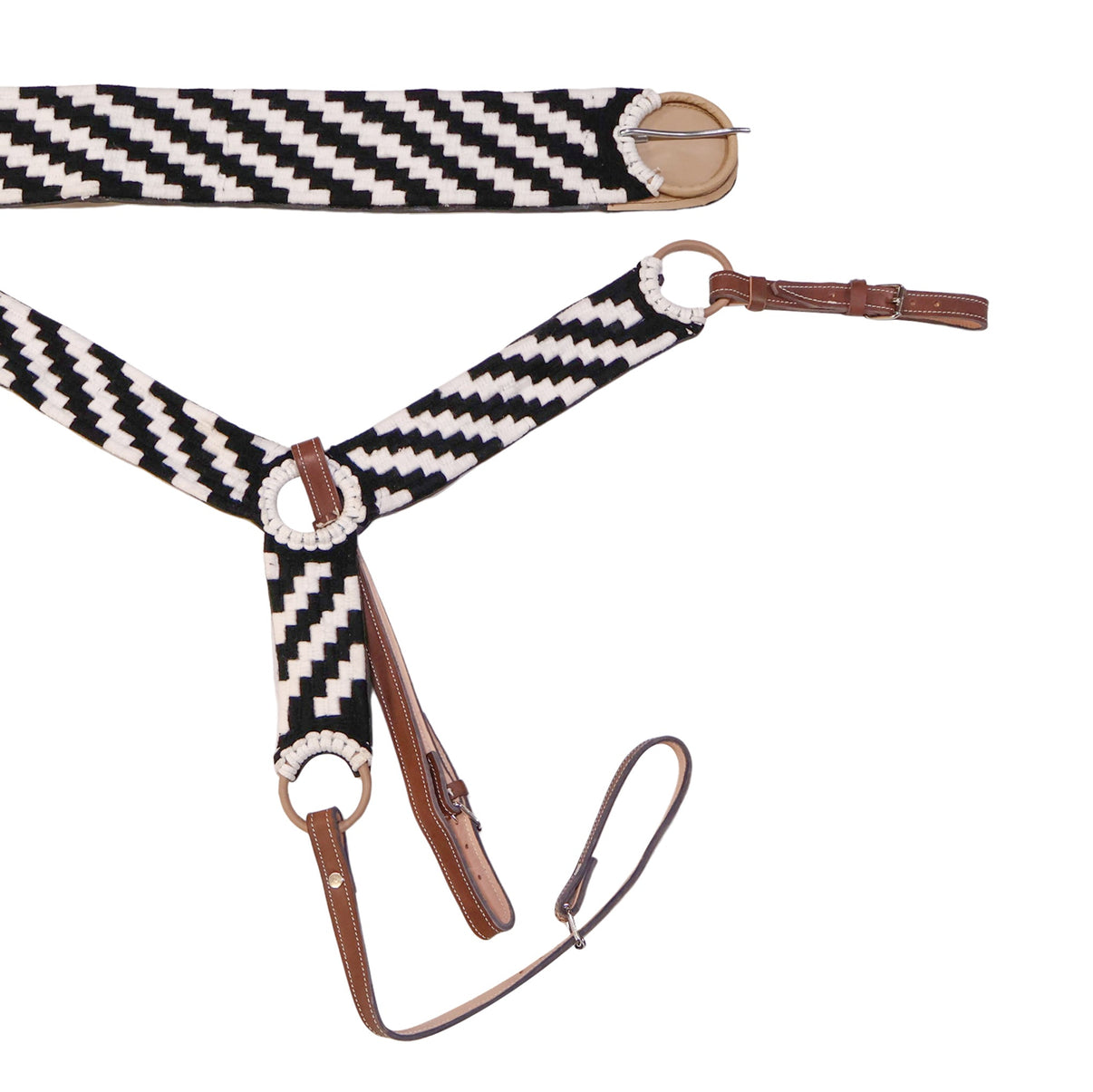 Charro Black Stripe Saddle 34.5" Cincho Pechera Set - M - Royal Saddles - Charro Breastcollar/Pechera