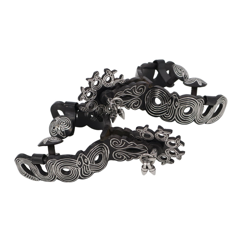 Charro Black Vibora Snake Spurs Pavon Espuelas Charras - M - Royal Saddles - 