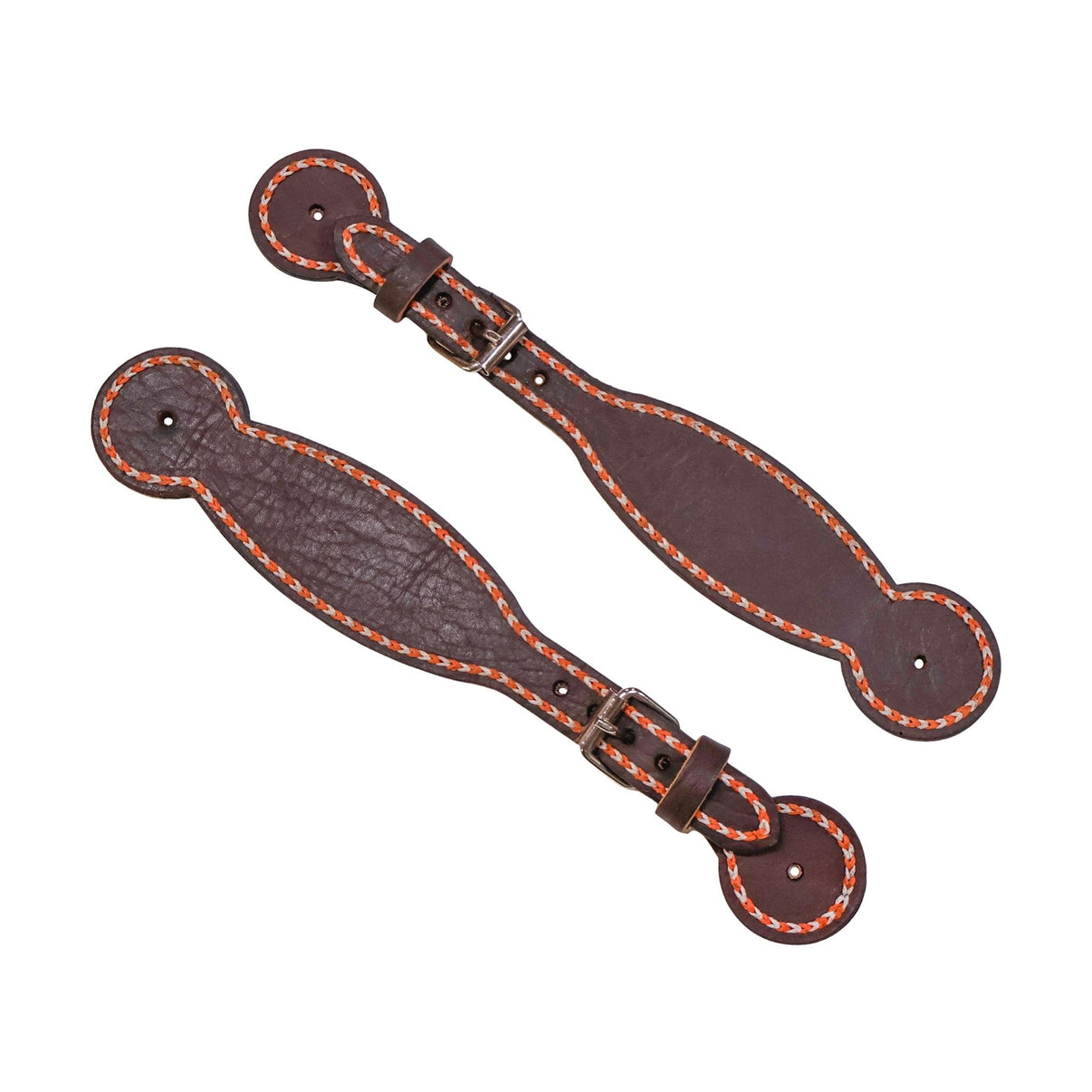Charro Brown Orange Cosido Spur Straps Correones - M - Royal Saddles - Charro Spurs Strap