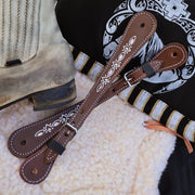 Charro Brown Pintada Spur Straps Correnos Charros - M - Royal Saddles - Charro Spurs Strap