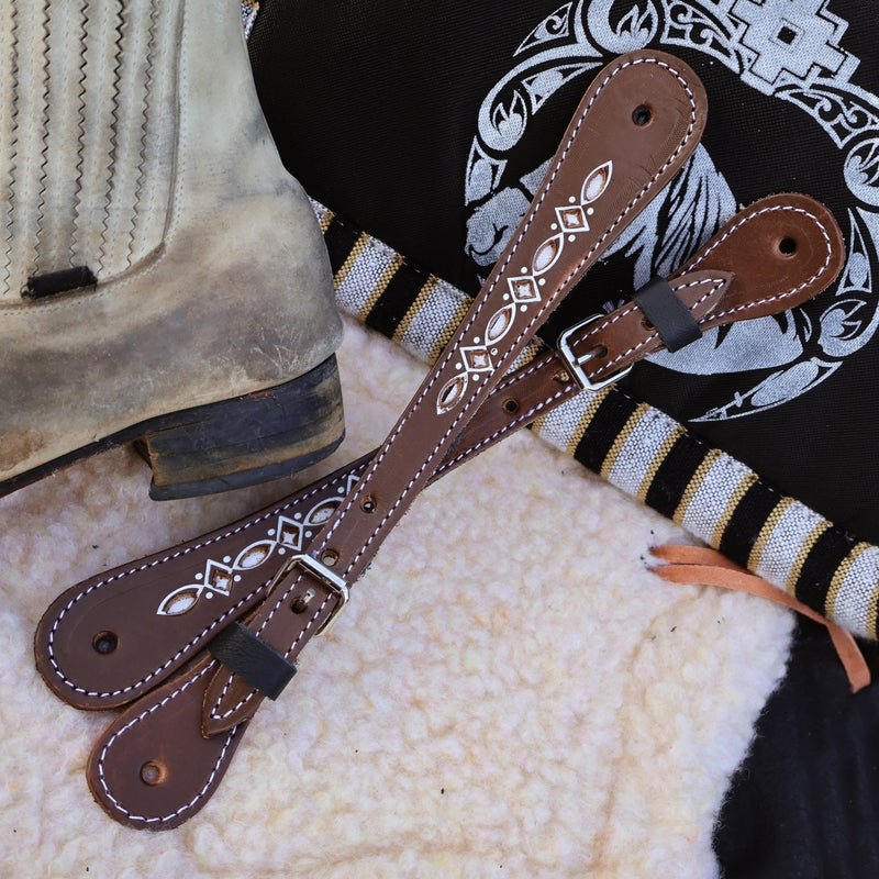 Charro Brown Pintada Spur Straps Correnos Charros - M - Royal Saddles - Charro Spurs Strap