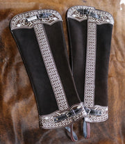 Charro Brown Polainas Cafe Chaps Gamuza Largas - M - Royal Saddles - Charro Polainas/Chaps