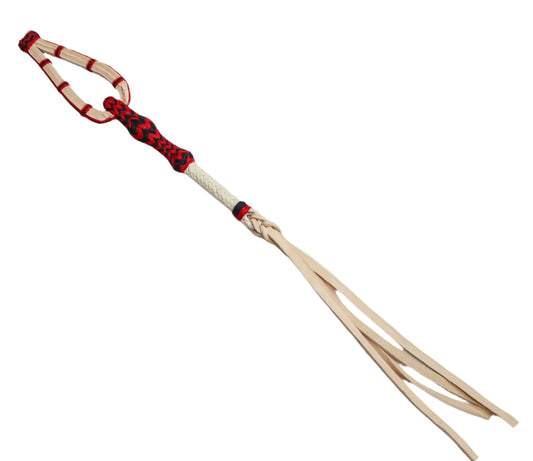 Charro Cuarta Chomite Red Black Rawhide Cotton Quirt Black - M - Royal Saddles - Charro Whips/Cuartas