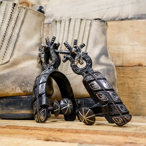 Charro Espuelas Finas Negras Pavonadas Spurs - M - Royal Saddles - Charro Spurs/Espuelas