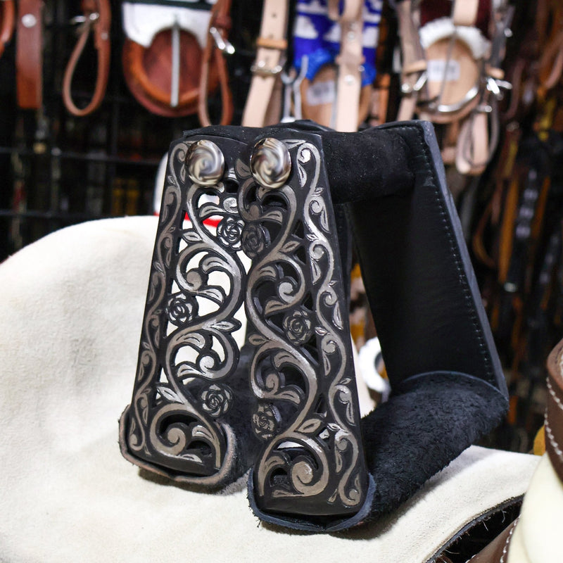 Charro Estribos Acero Calados Black Stirrups Rose - M - Royal Saddles - Charro Saddle Parts