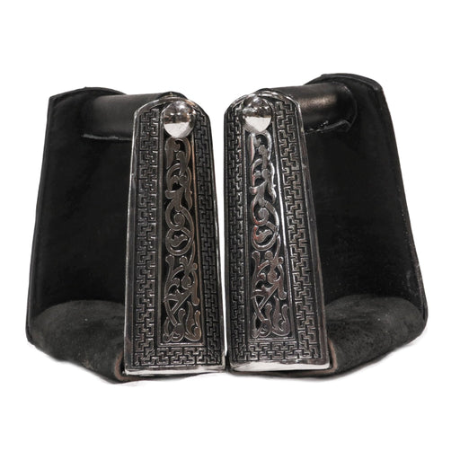 Charro Greca Stirrups Estribos Acero Inoxidable - M - Royal Saddles - Charro Saddle Parts
