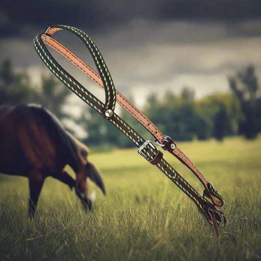 Charro Hand Stitched Cafe Headstall Cabezada - M - Royal Saddles - Charro Headstalls/Cabezada
