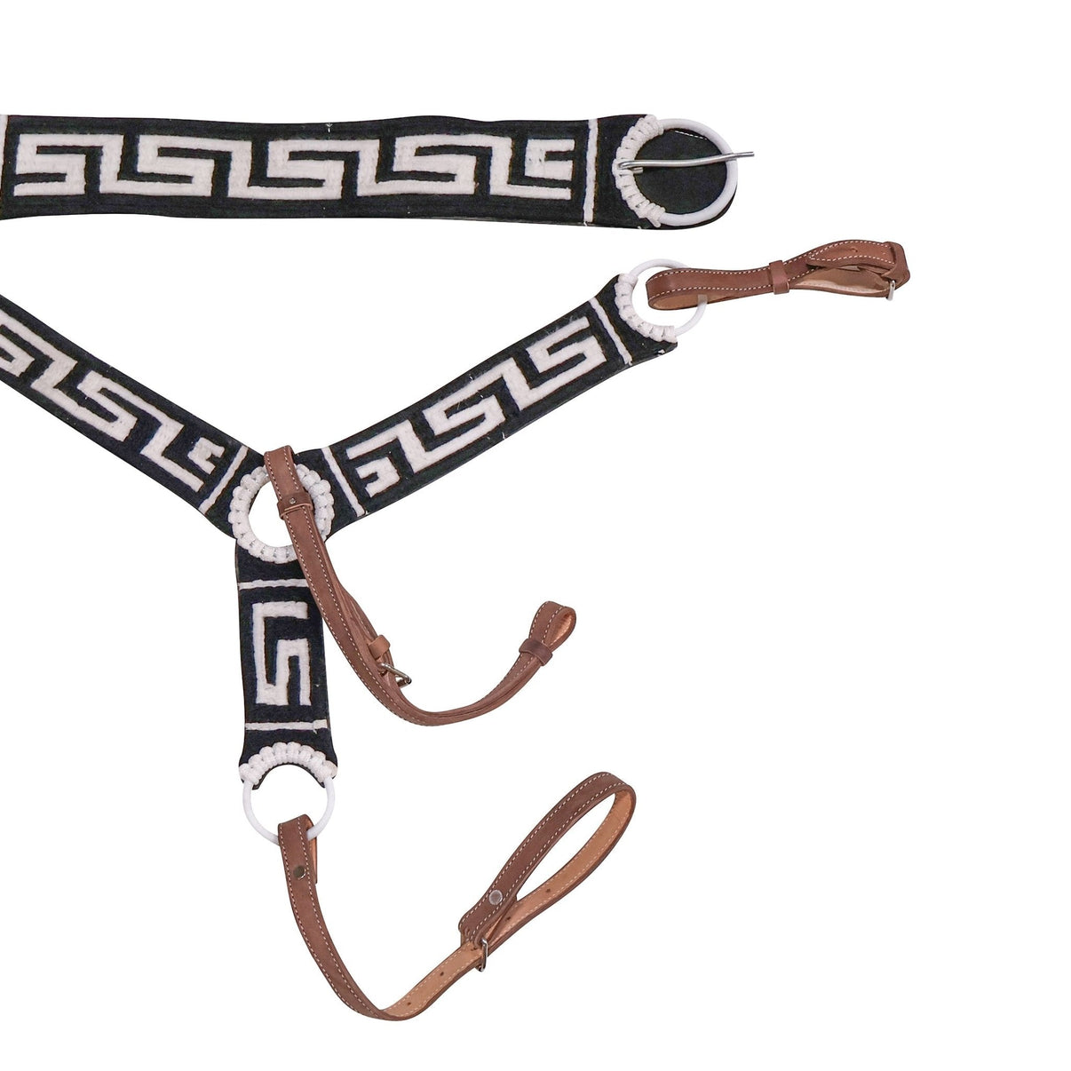 Charro Horse Black Breastcollar/ 33" Cincho Set Fino Blanco - M - Royal Saddles - Charro Breastcollar/Pechera
