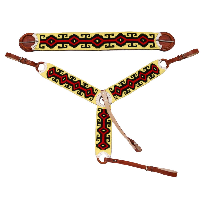 Charro Horse Yellow Red Breastcollar/ 38" Cincho Set Fino - M - Royal Saddles - Charro Breastcollar/Pechera