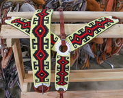 Charro Horse Yellow Red Breastcollar/ 38" Cincho Set Fino - M - Royal Saddles - Charro Breastcollar/Pechera
