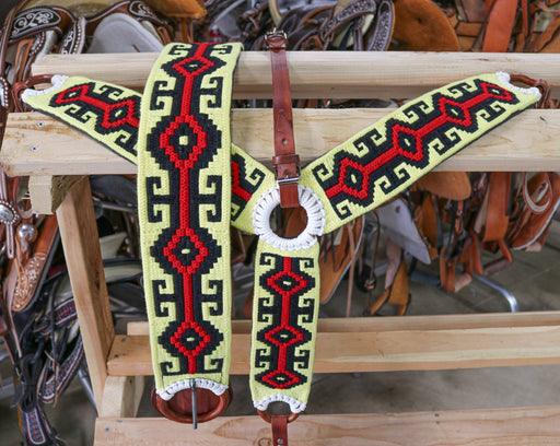 Charro Horse Yellow Red Breastcollar/ 38" Cincho Set Fino - M - Royal Saddles - Charro Breastcollar/Pechera
