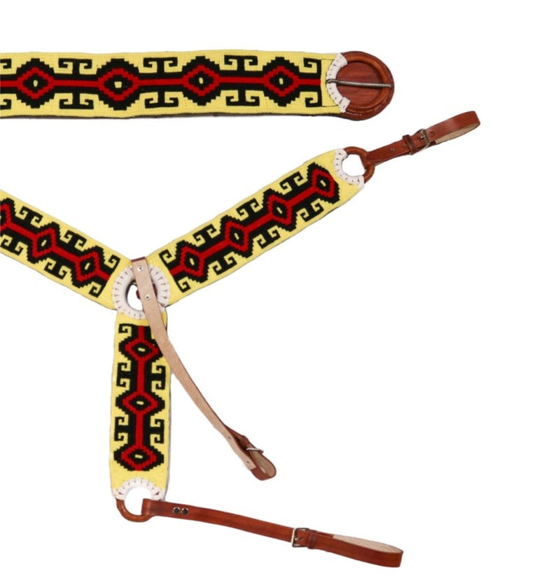 Charro Horse Yellow Red Breastcollar/ 38" Cincho Set Fino - M - Royal Saddles - Charro Breastcollar/Pechera