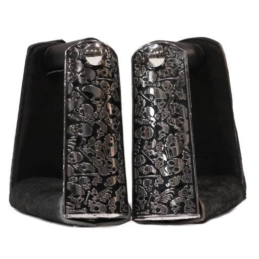Charro Leather Stirrups Estribos Charros Stainless Steel - M - Royal Saddles - Charro Saddle Parts