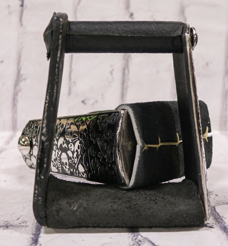 Charro Leather Stirrups Estribos Charros Stainless Steel - M - Royal Saddles - Charro Saddle Parts