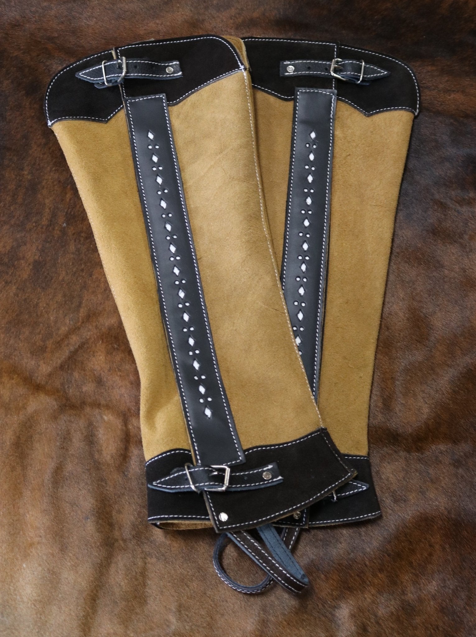 Charro Polainas Miel Gamuza Lisa Largas Cafe - M - Royal Saddles - Charro Polainas/Chaps