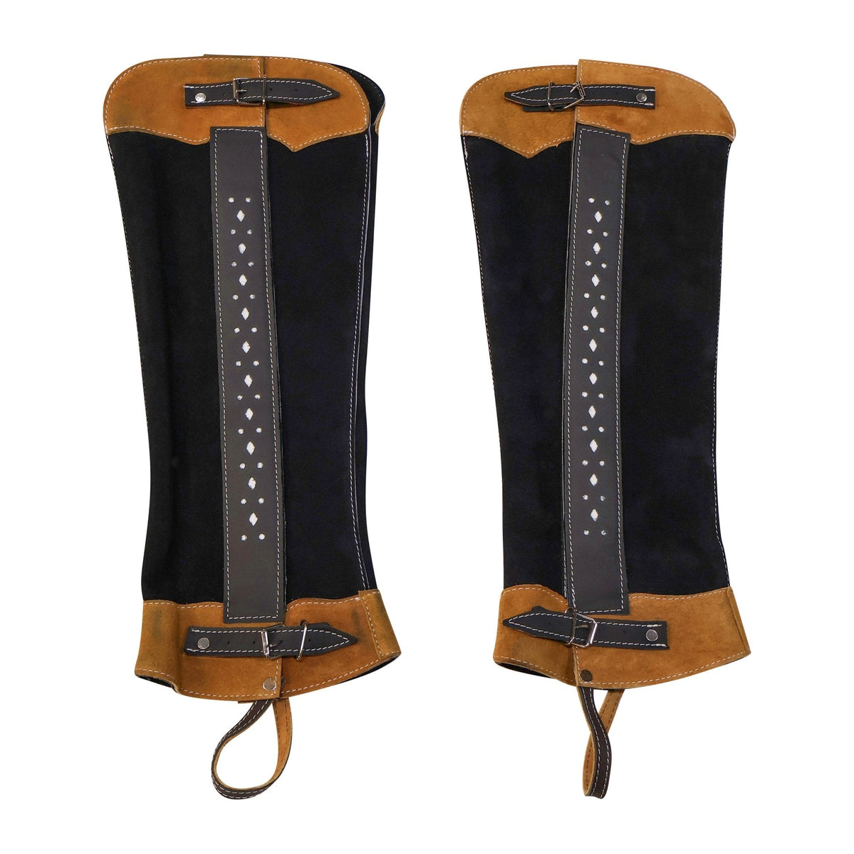 Charro Polainas Villista Gamuza Negra Long Half Chaps Black - M - Royal Saddles - Charro Polainas/Chaps
