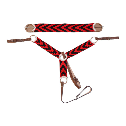 Charro Red Black Pechera Tack Saddle 35.5" Cincho Set - M - Royal Saddles - Charro Breastcollar/Pechera