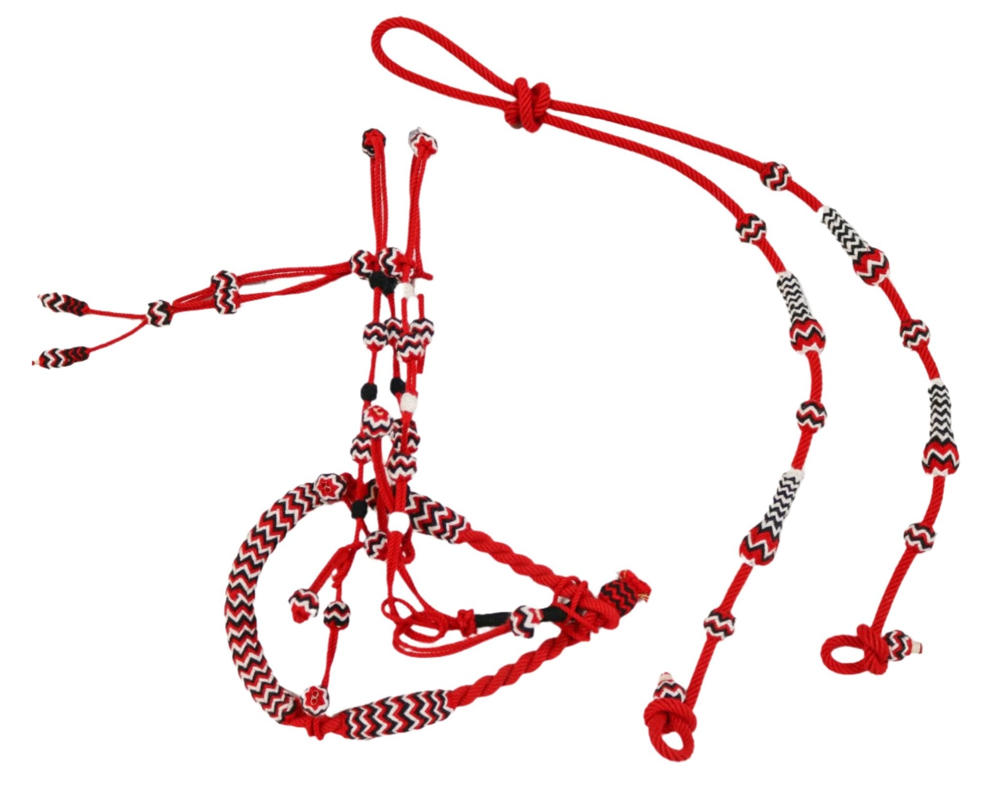 Charro Red White Cabresto Bosalillo Bosal Reins Set Gamarra - M - Royal Saddles - Charro Bozal