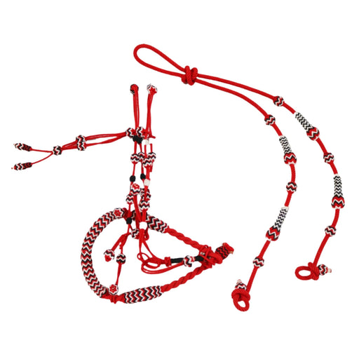 Charro Red White Cabresto Bosalillo Bosal Reins Set Gamarra - M - Royal Saddles - Charro Bozal