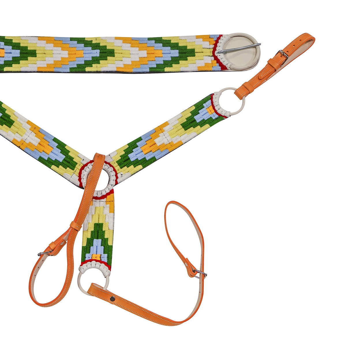 Charro Saddle Multi Color Horse 33" Cincho Pechera Set - M - Royal Saddles - Charro Breastcollar/Pechera