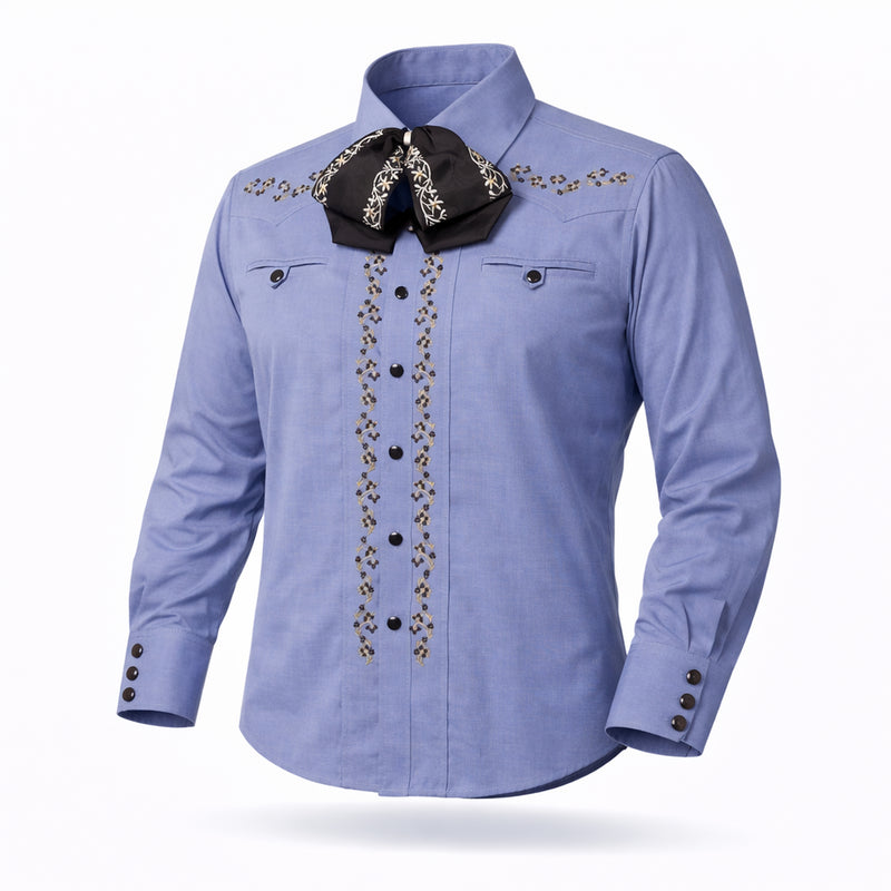 38 (M) Light Blue Camisa Charra Diseño Bordada