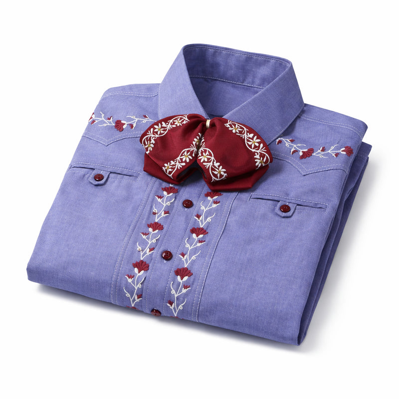 38 (M) Camisa Charro Denim Charra Diseño Bordada